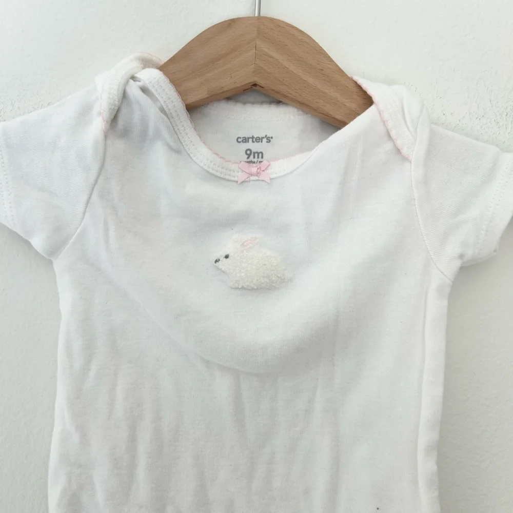Carters 9 Months Bunny White Baby One-Piece Bodysuit
